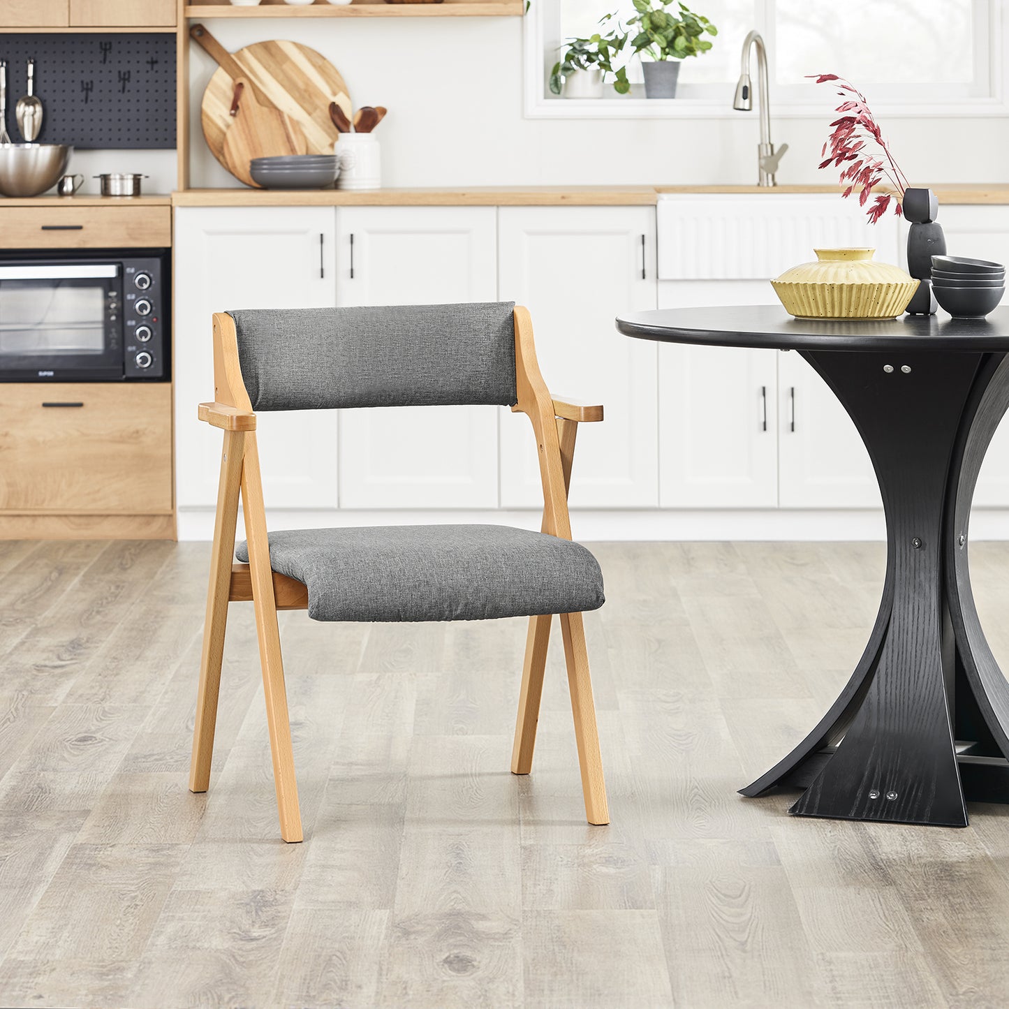 Folding Wooden Chair with Cushion – Pre-Assembled, Space-Saving Dining and Kitchen Chair, Padded Wooden Chair for Guests, Office, Balcony, Wedding, or Garden, Compact Folding Chair FST98