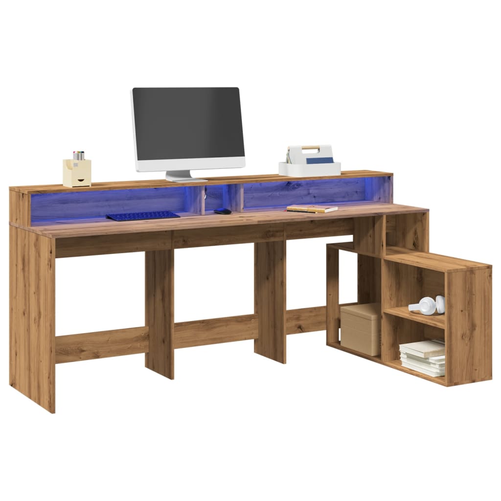 Bureau – Werktafel – Computertafel – Schrijftafel – Thuiswerkplek – Artisan Eiken Hout – Instelbare RGB LED Verlichting