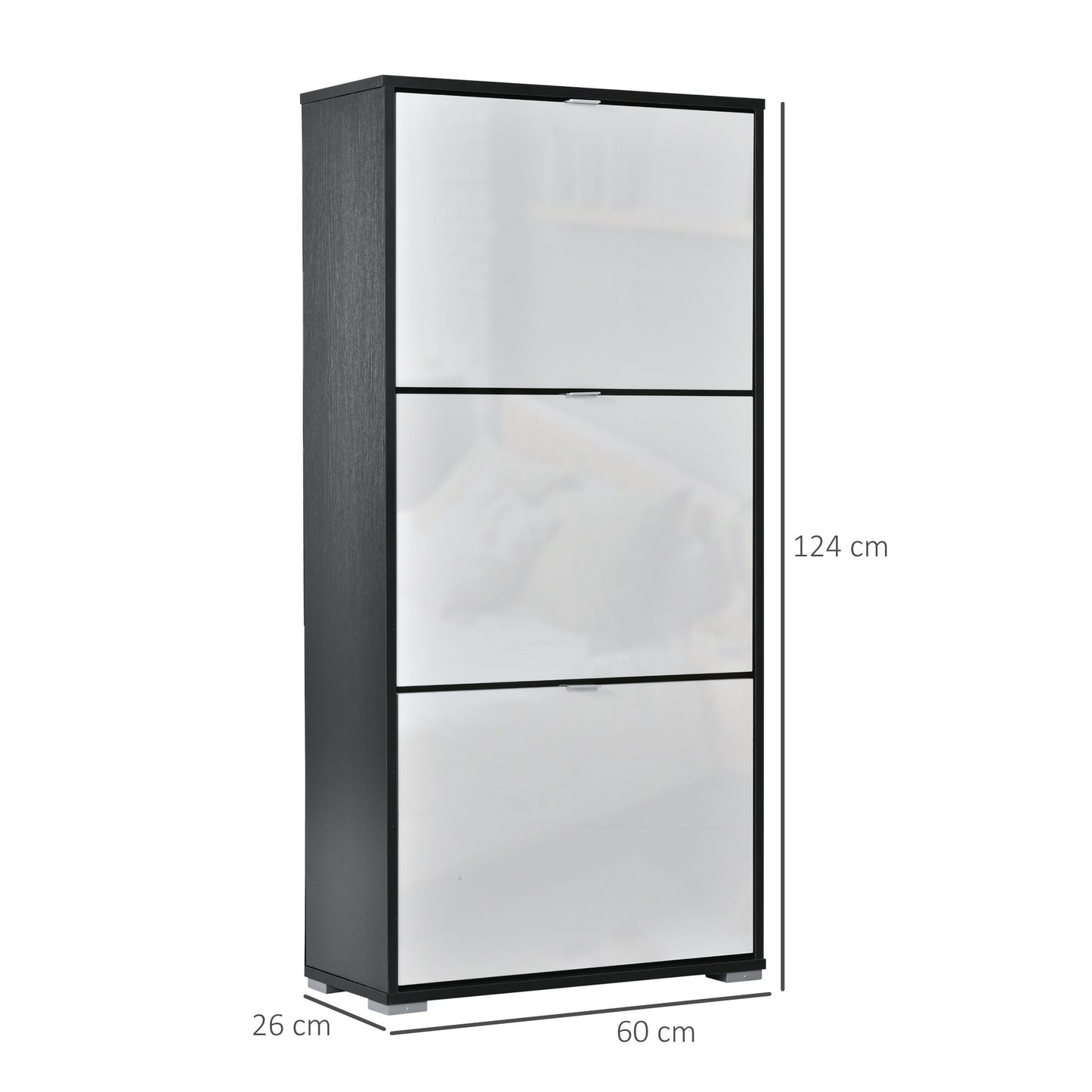 Schoenenkast – Schoenenrek – Schoenopberger – Schoenmeubel – Schoenenkastje – MDF Wit Zwart – 3 Deuren 3 Compartimenten – Compact en Stijlvol