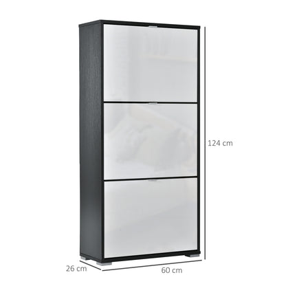 Schoenenkast – Schoenenrek – Schoenopberger – Schoenmeubel – Schoenenkastje – MDF Wit Zwart – 3 Deuren 3 Compartimenten – Compact en Stijlvol