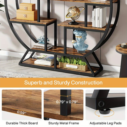 Boekenkast – Boekplank – Boekenrek – Open Kast – Opbergkast – Rustic Brown – Ruimtebesparend Verticaal Design – Stevig Houten Frame Met Metalen Steunen