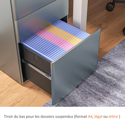 Bureaukastje – Ladeblok – Ladekast – Archiefkast – Opbergkast – Grijs Staal – 3 Lade Met Slot – Compact En Mobiel