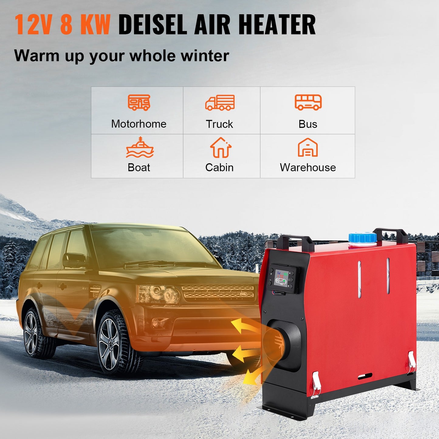 Dieselverwarmer – Diesel Standkachel – Diesel Luchtverwarmer – Parkeerverwarmer – Caravan Verwarmer – 8 kW Vermogen – LCD Display & Afstandsbediening