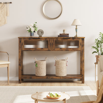 Sidetable – Consoletafel – Wandtafel – Haltafel – Dressoir – 2-laags glazen laden – Stevig hardhouten frame – Compact en stijlvol ontwerp