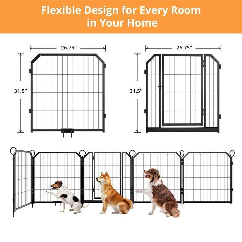 Portable Outdoor Dog Playpen Fence with 32-Inch Roof - Heavy-Duty Metal Frame & Panels, Easy Assembly Kennel for Yard, RV Camping, Garden - Spacious Pet Enclosure Suitable for Dogs