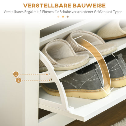 Schoenenkast – Schoenenrek – Schoenenopberger – Schoenenkastje – Schoenenmeubel – 3 Compartimenten – Wit Met Natuurlijke Houtkleur