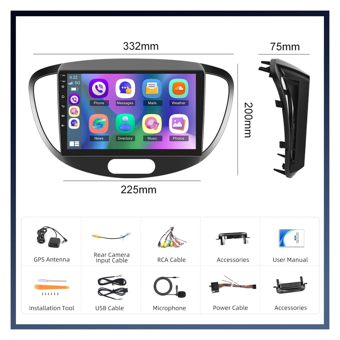 Autoradio MP5 Speler – Car Multimedia Systeem – Auto Navigatie Scherm – Touchscreen Radio – 9 Inch HD Display – Draadloze CarPlay & Android Auto – 6GB RAM 128GB Opslag