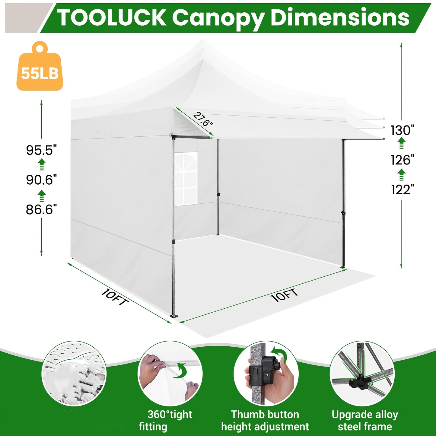 Pop-up Tent – Partytent – Easy-up Tent – Opvouwbare Tent – Buiten Tent – 3x3 Meter – Verstelbare Hoogte – Afneembare Zijwanden - Wit