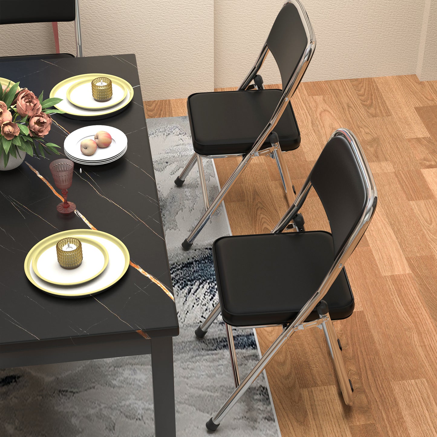 Eetkamerstoelen – Stoelenset – Kuipstoelen – Bistrostoelen – Kunstleren Stoelen – Zwart – Comfortabele Schuimvulling – Stevig Metalen Frame