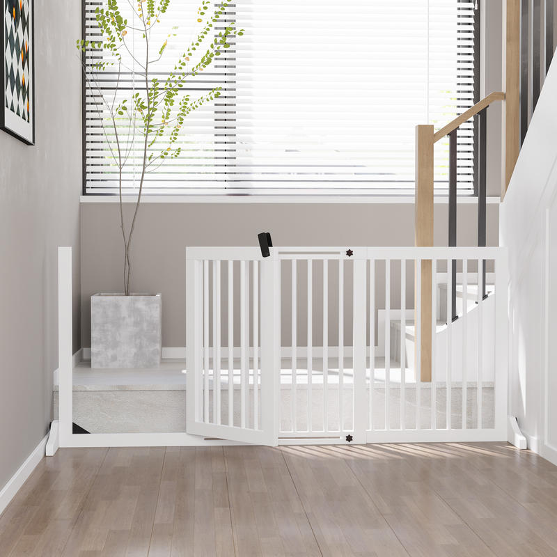 Hondenhek – Veiligheidspoort – Babypoort – Houten Barrier – Vrijstaande Hondenpoort – Verstelbaar 113-166 cm – Hoogwaardige Houtafwerking – Met Deur