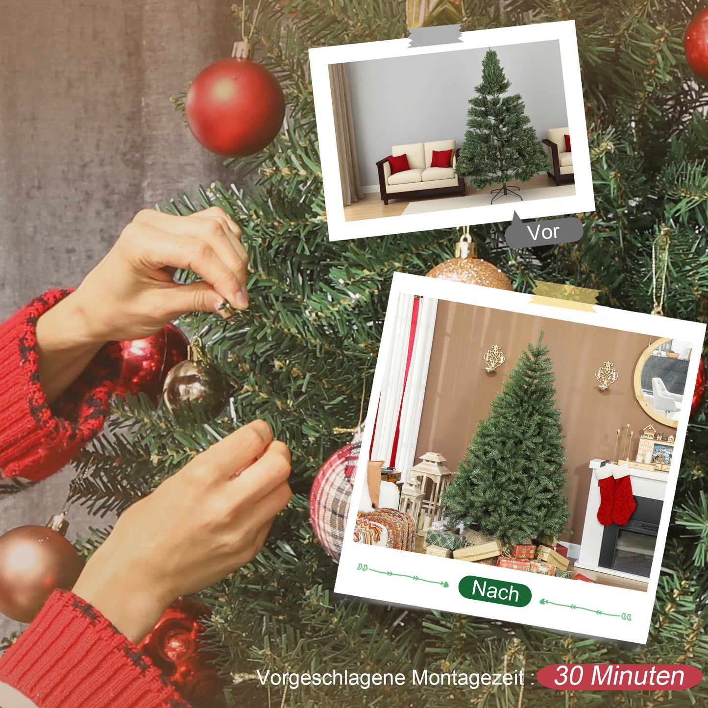 Kunstkerstboom – Nepkerstboom – Kerstboom Kunst – Sierkerstboom – Groene Kerstboom – 180 cm Hoog – Inklapbare Takken Met Metalen Standaard