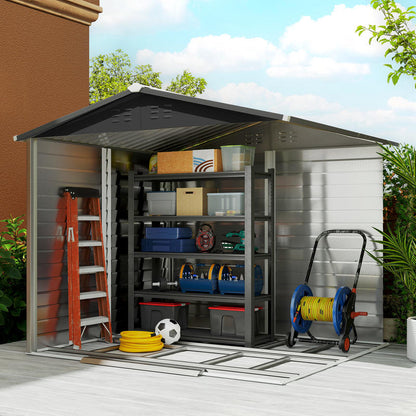 Metal Storage Shed, Weatherproof & Rust-Resistant, Lockable, 2.40 X 2.06 X 1.98 M, Teak, Temporary, Removable. Sturdy And Durable Outdoor Storage Space, Garden House, Tool Room, Yard Storage.