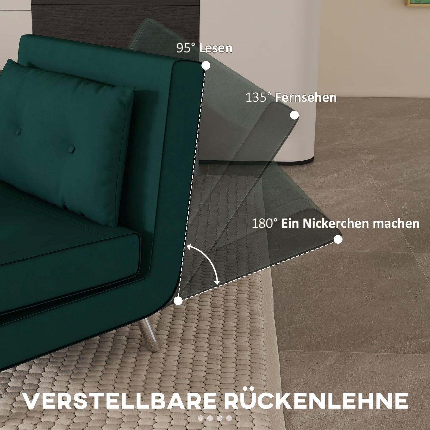 Slaapfauteuil – Relaxstoel – Bedfauteuil – Gastenbed – Velours Fauteuil – Donkergrijs – 3-stand Verstelbare Rugleuning – Compact 77x88x83 cm
