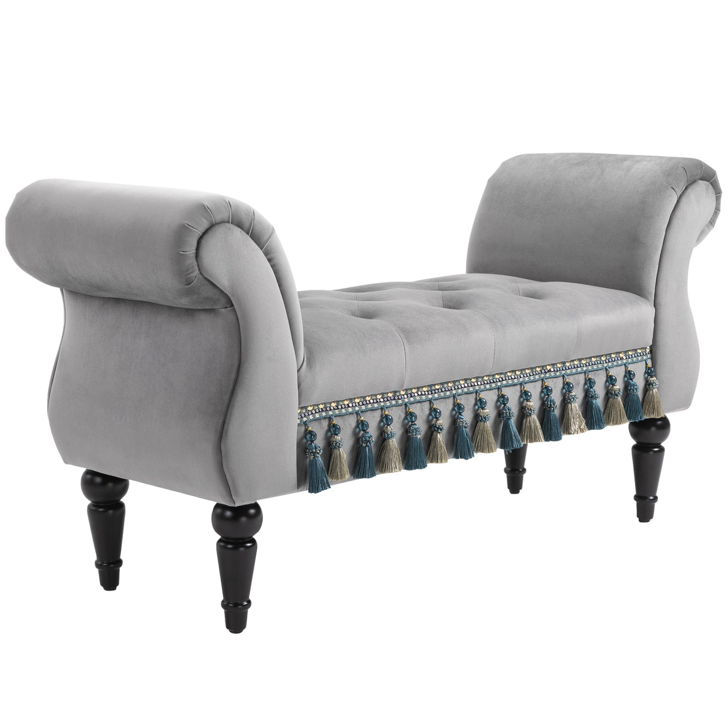 Velvet Bank – Zitbank – Loveseat – Slaapkamerbank – Halbank – Grijs – Compact Formaat – Massief Houten Poten