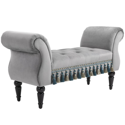 Velvet Bank – Zitbank – Loveseat – Slaapkamerbank – Halbank – Grijs – Compact Formaat – Massief Houten Poten