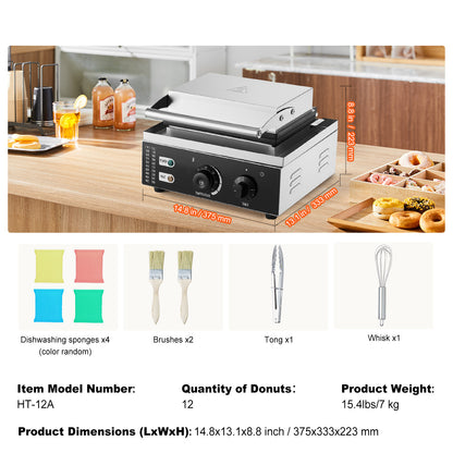 Donutmaker – Donutmachine – Mini Donut Maker – Donut Bakvorm – Wafelmaker – 12 Donuts Tegelijk – 1550W Roestvrij Staal Met Dubbelzijdige Verwarming