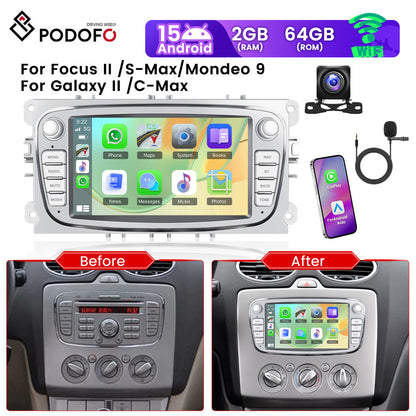 Autoradio Android 15 – Carplay Autoradio – Multimedia Radio – Navigatie Autoradio – Bluetooth Autoradio – 7 Inch HD Touchscreen – Inclusief Achteruitrijcamera & Microfoon