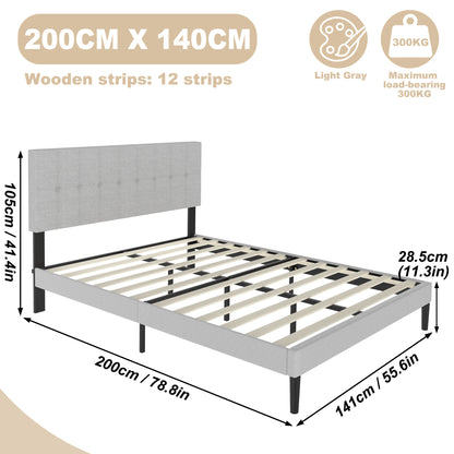Linen Upholstered Bed Frame with Headboard and Slatted Metal Platform - Ideal Mattress Foundation in Dark Grey/Light Grey, Bedroom Furniture, Minimalist Bedroom, Classic Design, Easy Assembly, Modern Homeowners