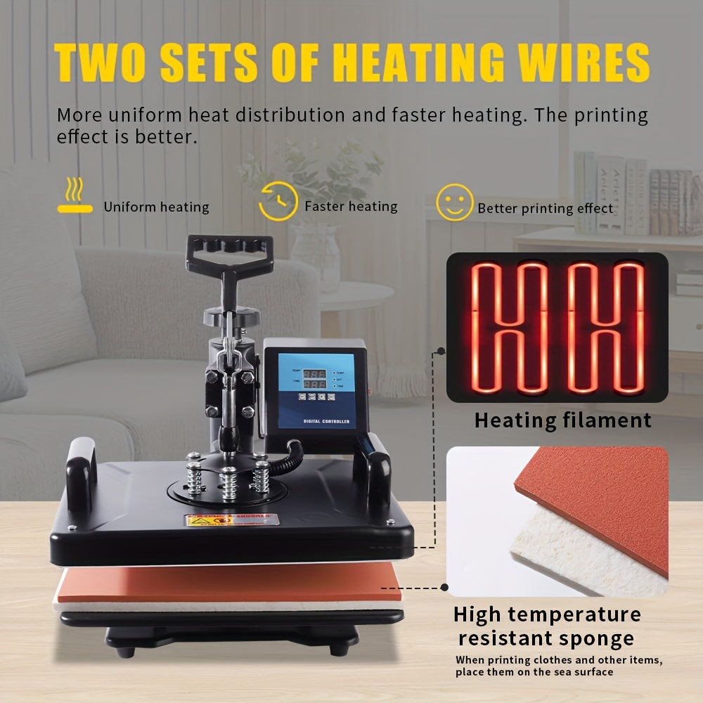 Heat Press Machine – Transferpers – Textieldrukmachine – Mokkenpers – Pettenpers – 1250W Verwarming – 29x38 Cm Persvlak