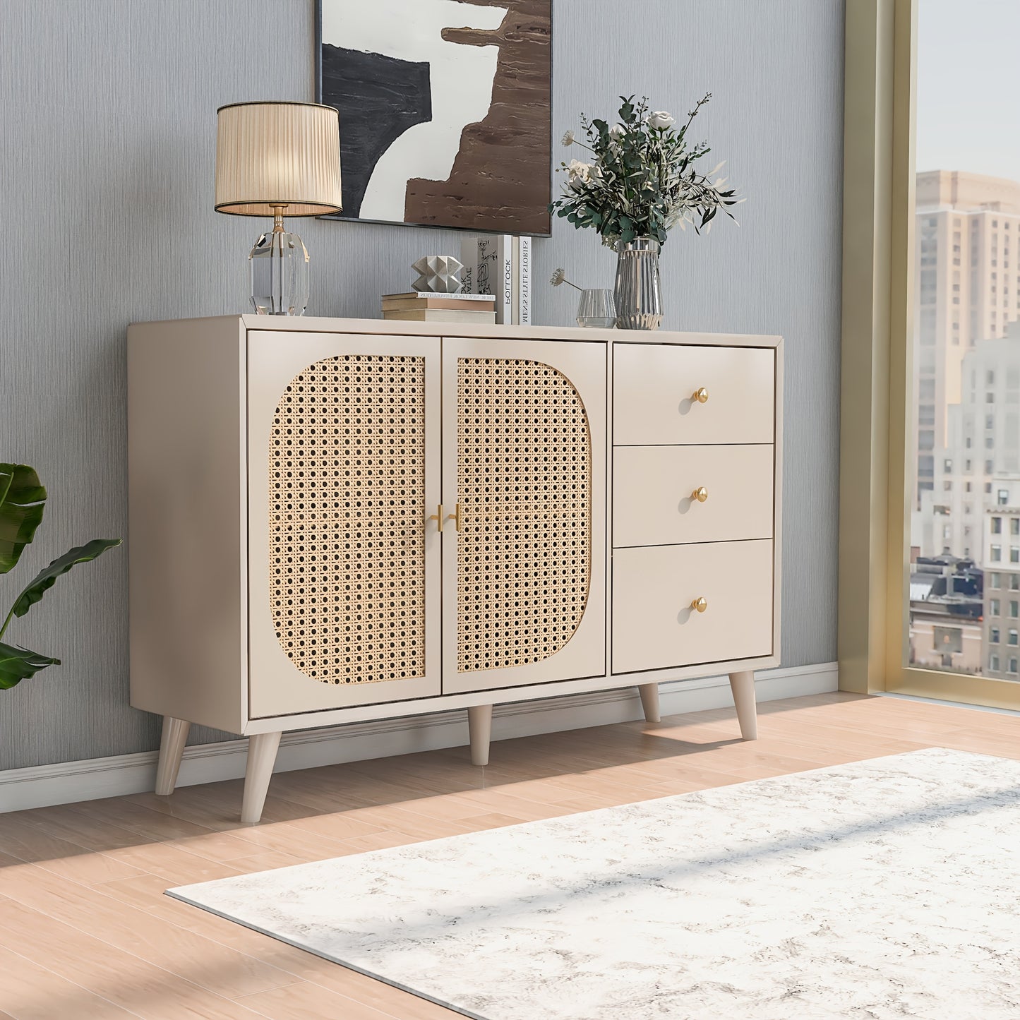 Sideboard – Dressoir – Opbergkast – Ladekast – TV-meubel – Khaki – Ruime Opbergruimte – Stevige Constructie
