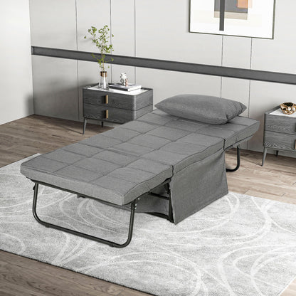 Fauteuil – Relaxstoel – Zitslaapbank – Poef – Grijs Linnenstof – 4-in-1 Multifunctioneel – Verstelbare Rugleuning 5 Standen