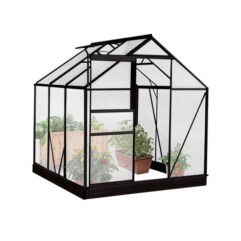 Kweekkas – Tuinkas – Serre – Plantenkas – Groentekas – Polycarbonaat – Aluminium Frame – 190x190x195 cm – Weerbestendig – Ventilatiedak - Zwart