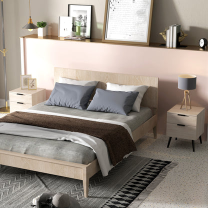 Bijzettafel Set – Nachtkastje – Bedtafel – Sidetable – Houten Tafeltje – Modern Nordic Design – 2-Lade Opbergruimte – Eikenhout Look