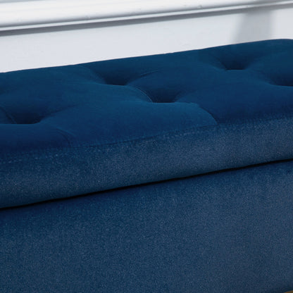 Opbergbank – zitbank – bench – opbergmeubel – zitkist – Velvet-Look Bekleding – Ruime Opbergruimte – Massief Houten Poten – Blauw – 107x42x65 cm