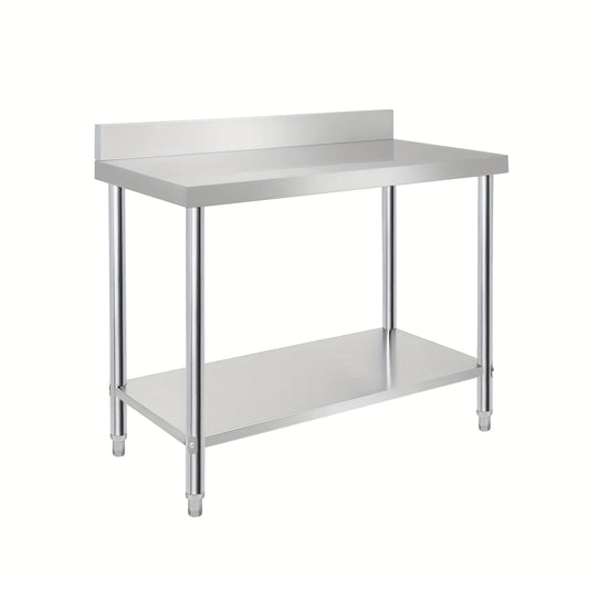 RVS Werktafel – Roestvrijstalen Werkbank – Gastro Tafel – Keukentafel – Voorbereidingstafel – Verstelbare Poten – Met Opstand – Afmeting 120x60x85 cm