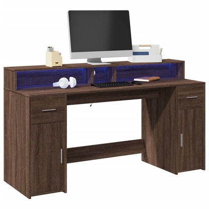 Laptoptablet Bureau – Werkplek Tafeltje – Bureau Meubel – Computer Tafel – Bruin Eiken Kleur – RGB LED Verlichting – 160 x 55 x 91 cm