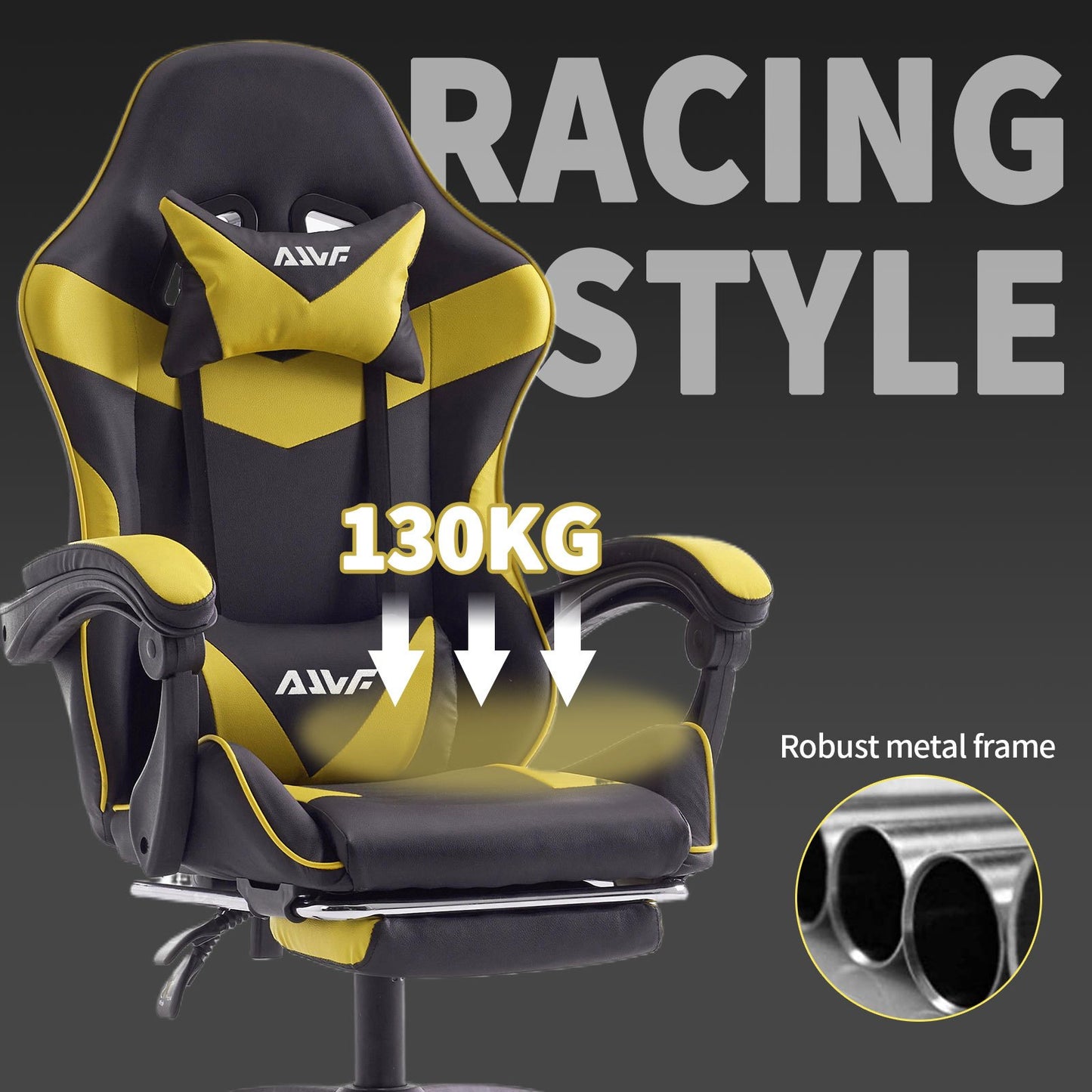 Gamingstoel – Gamestoel – Game Stoel – Gaming Chair – Bureaustoel – Ergonomisch Ontwerp – Verstelbare Voetensteun Geel