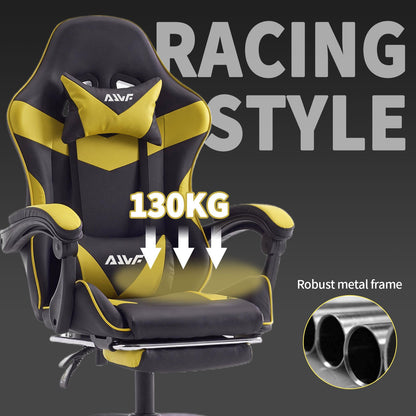 Gamingstoel – Gamestoel – Game Stoel – Gaming Chair – Bureaustoel – Ergonomisch Ontwerp – Verstelbare Voetensteun Geel