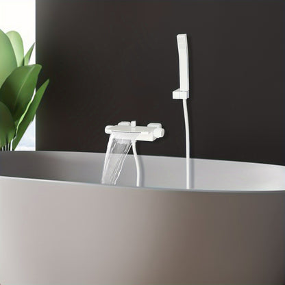 TOOL1SHOOO Wall Mounted Bathtub Faucet Set White Matte Finish with Waterfall Spout And Hand Shower 304 Stainless Steel Hose Ceramic Valve Cartridge Dual Controls for Modern Bathroom Hotel Spa