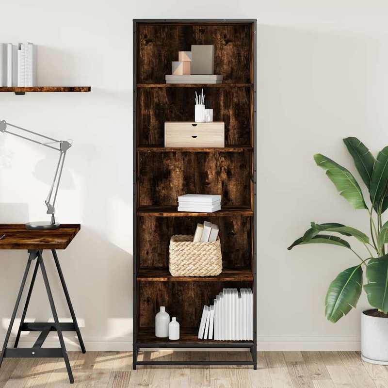 Boekenkast – Vakkenkast – Opbergkast – Wandkast – Boekplank – Handgemaakt – Gerookt Eikenhout – 60x35x170,5 cm – Met Slot – Metaalframe