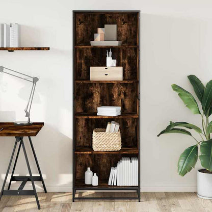 Boekenkast – Vakkenkast – Opbergkast – Wandkast – Boekplank – Handgemaakt – Gerookt Eikenhout – 60x35x170,5 cm – Met Slot – Metaalframe