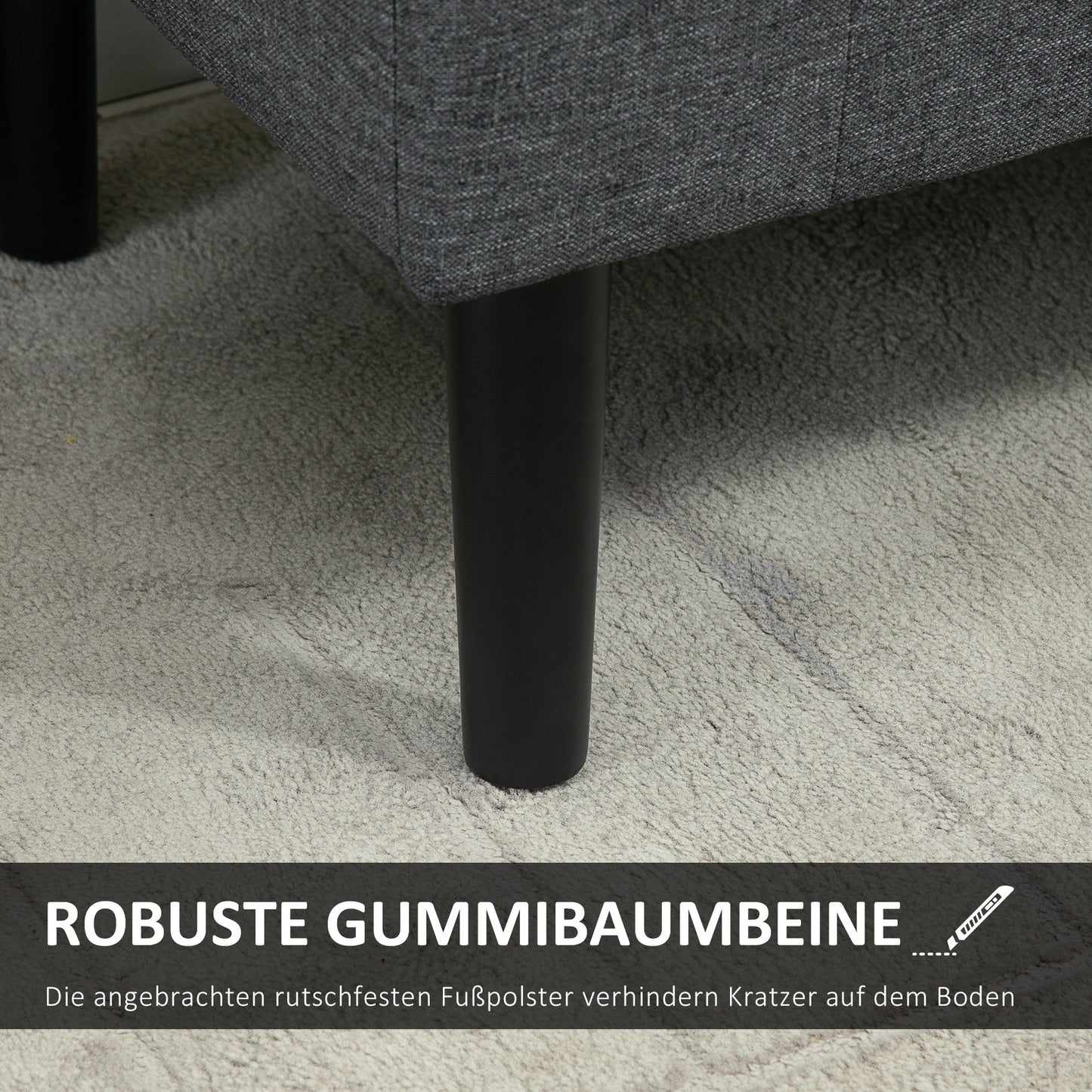 Opbergbank – Zitbank – Opslagbank – Banken – Poef – Linnen Bekleding – Houten Poten – 130 kg Draagvermogen – 116x44x58 cm – Donkergrijs