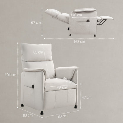Elektrische Relaxfauteuil – Ligstoel – Relaxstoel – Verstelbare Stoel – Fauteuil – Velvet-achtige Bekleding – Afstandsbediening – Compact 80x83x104 cm – Crème