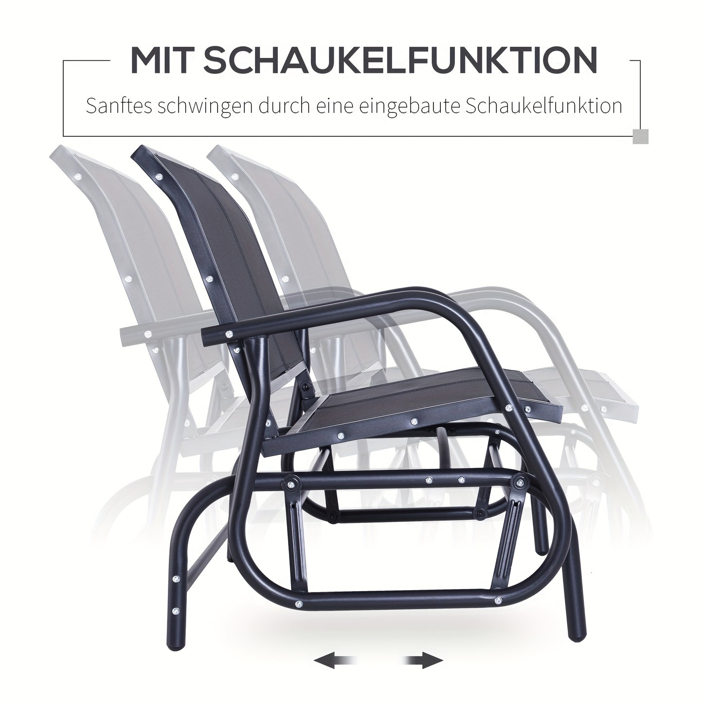 Modern Metal Garden Swing Chair & Bench with Cushion-Friendly Seat - Heavy-Duty Black All-Weather Patio Furniture, Wide Comfortable Design with Armrests, Sturdy Frame for Balcony, Deck, Backyard - Easy Assembly Required, 120