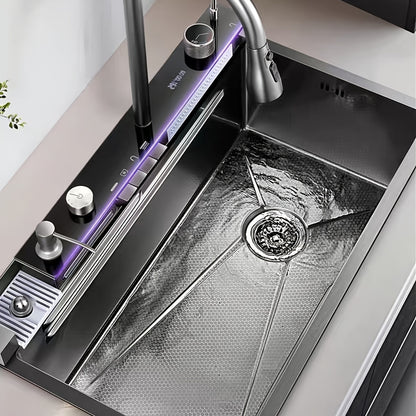 Keukenspoelbak – Spoelbak – Wasbak – Gootsteen – Enkele Kom – Zwart Roestvrij Staal – Grote Afmeting 68x45x22 cm – Inclusief Mengkraan en Accessoires