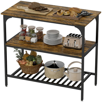 3-Tier Heavy-Duty Kitchen Shelf with Steel Frame & Wood Shelves - Rustic Black Finish, Space-Saving Vertical Storage Cabinet Organizer with Lower Shelf, Sturdy Countertop/Bathroom/Office Shelf, Easy Assembly, Modern Farmhouse