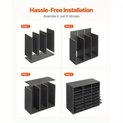 Houten Organizer – Boekhouder – Tijdschrifthouder – Documentenrek – Opbergmeubel – 24 Verstelbare Planken – Grijs Fiberboard – Compact & Duurzaam