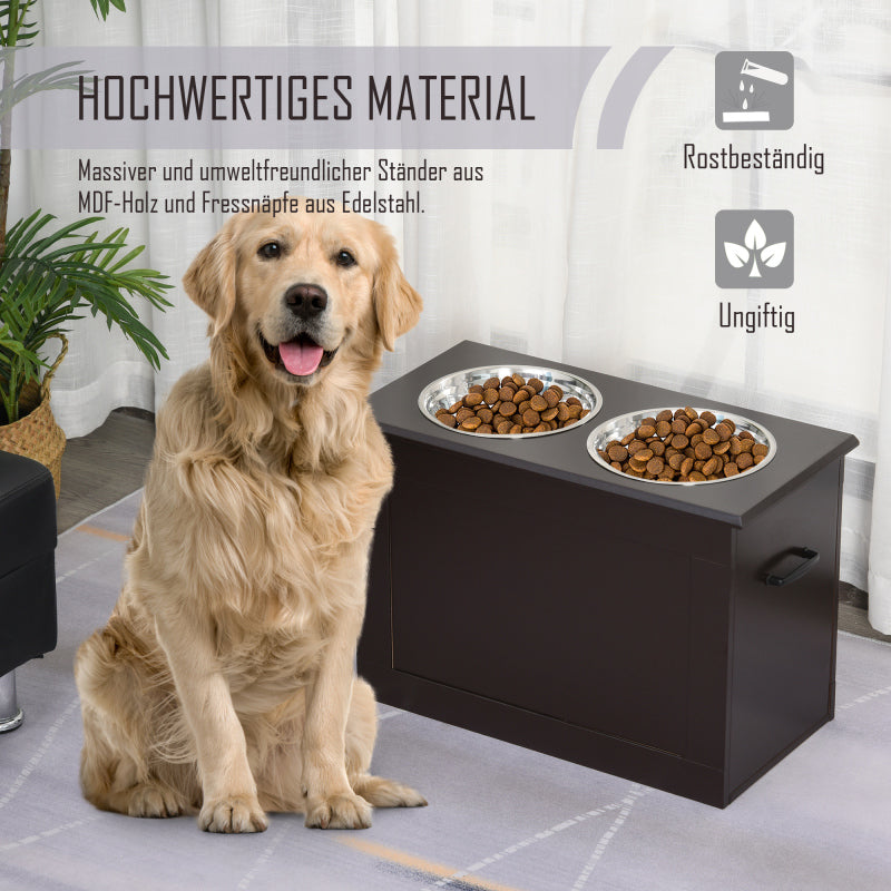 Hondenvoerbak – Voerstation – Voerbakken – Voer- & Drinkbak – Voederstandaard – Roestvrijstalen Kommen – Inklapbaar MDF Frame – Espresso Kleur – Groot Formaat