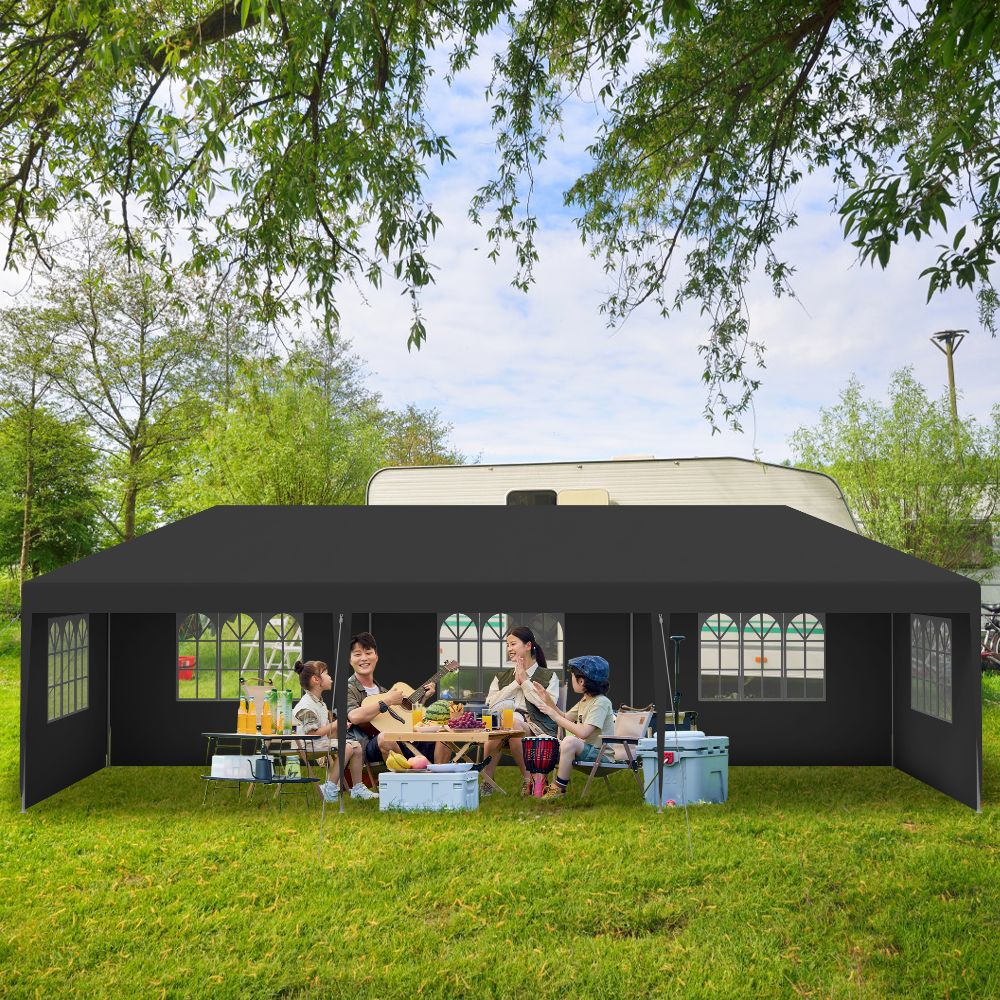 Tuinpaviljoen – Prieel – Partytent – Overkapping – Feesttent – 3×9 m – Gepoedercoat Stalen Frame – Waterafstotend Polyethyleen Panels Anthraciet/Wit