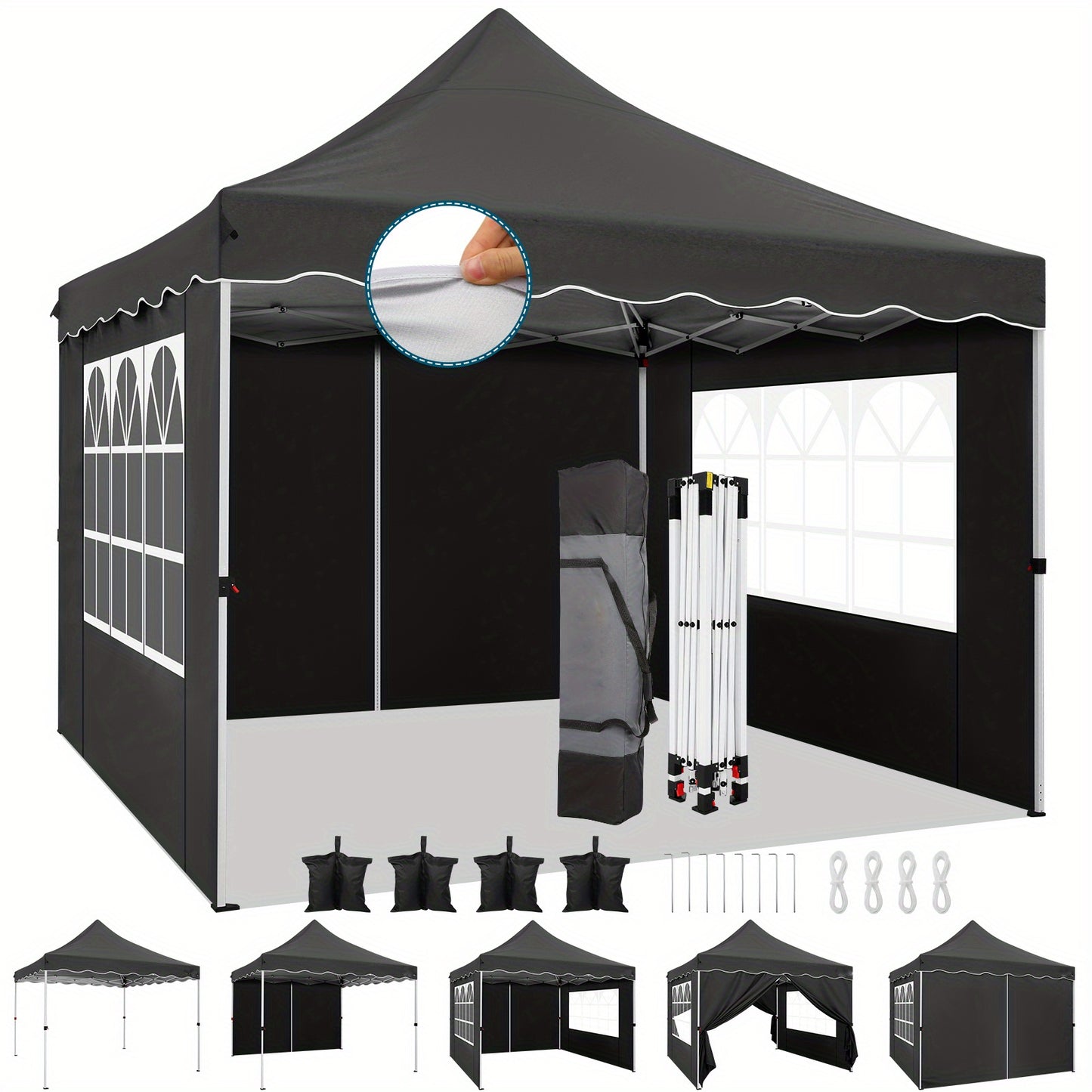 Partytent – Paviljoen – Feesttent – Tuintent – Overkapping – Pop-up – Met 4 Zijwanden – 3,05x3,05 m – Versterkt Carbonstaal Frame – Waterdicht Oxford Stof