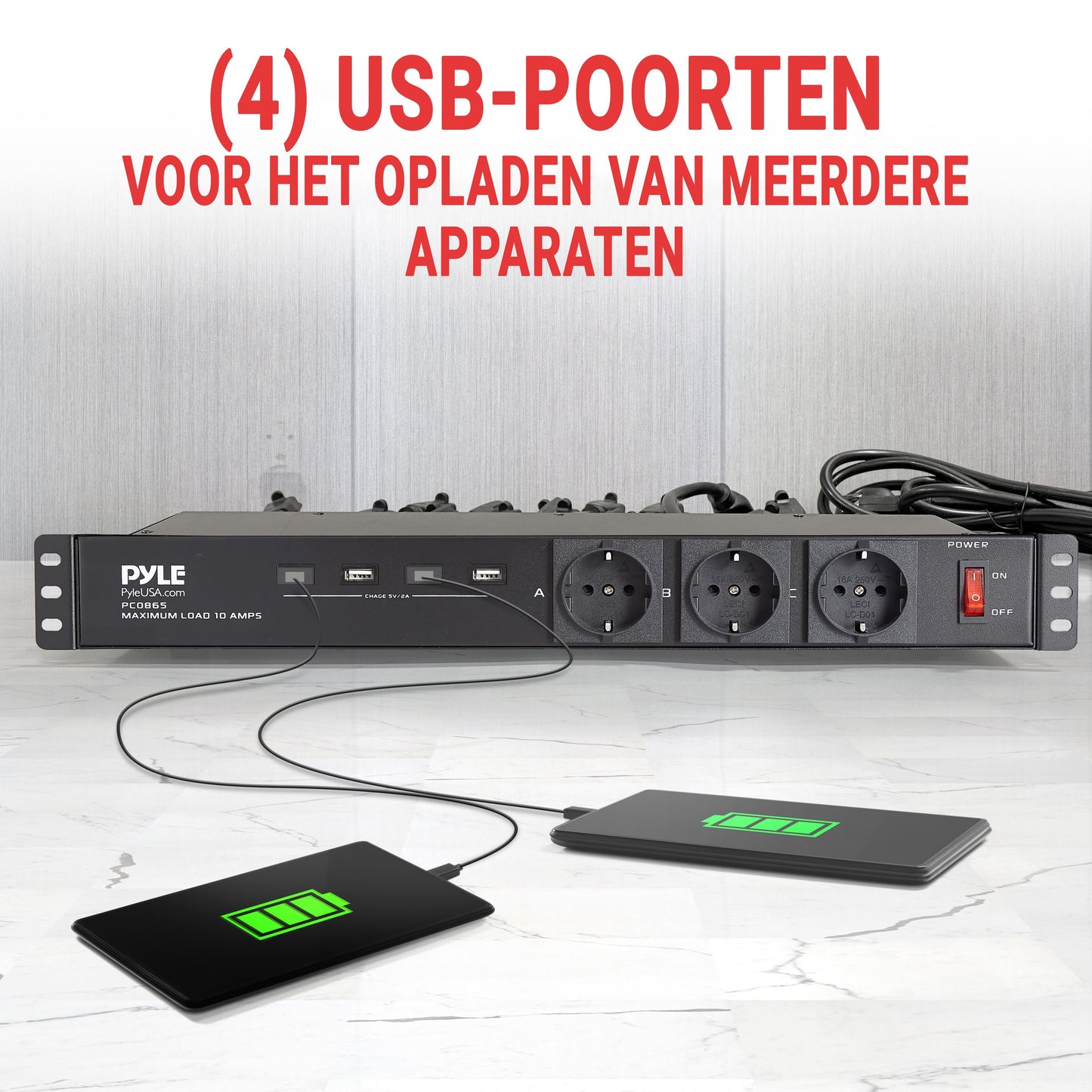Stekkerdoos – Verdeelstekker – Verlengsnoer – Stopcontactblok – USB-lader – 19 Stopcontacten – 4 USB Poorten – Overbelastingbeveiliging – 4,5 Meter Kabel