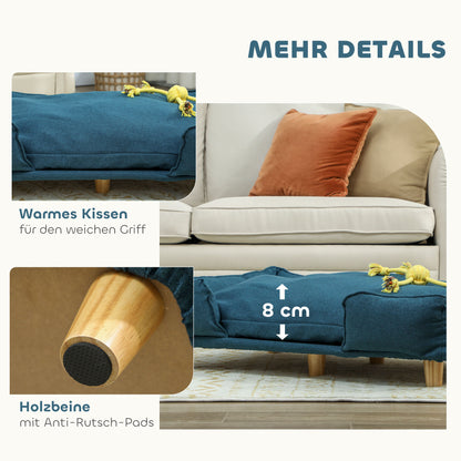 Hondenmand – Hondenbankje – Hondenbed – Huisdier Sofa – Afneembaar Kussen – Donkerblauw – Verhoogde Houten Pootjes – 96x66x24 cm