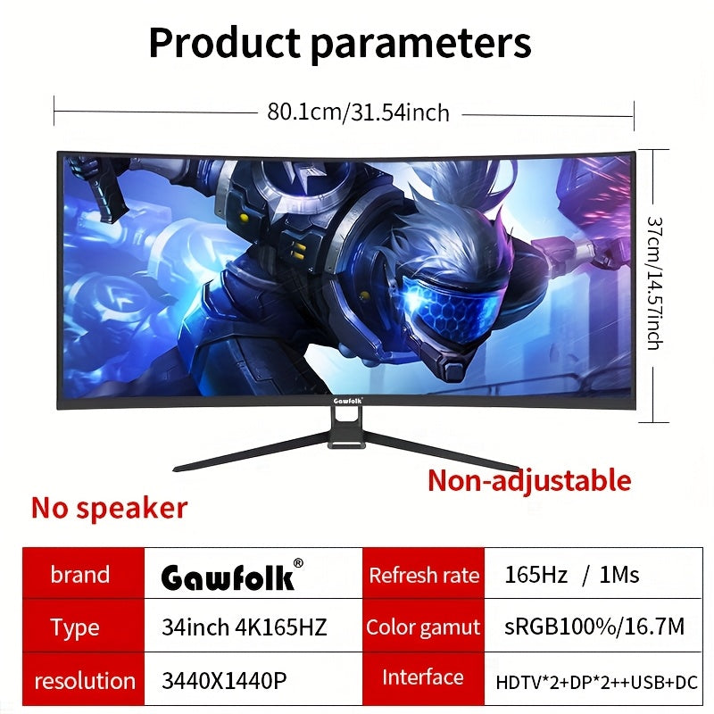 Gaming Monitor – Curved Scherm – Ultrawide Beeldscherm – PC Monitor – Computer Display – 34 Inch UWQHD 3440x1440 – 165Hz Verversingssnelheid – 1500R Boogvorm