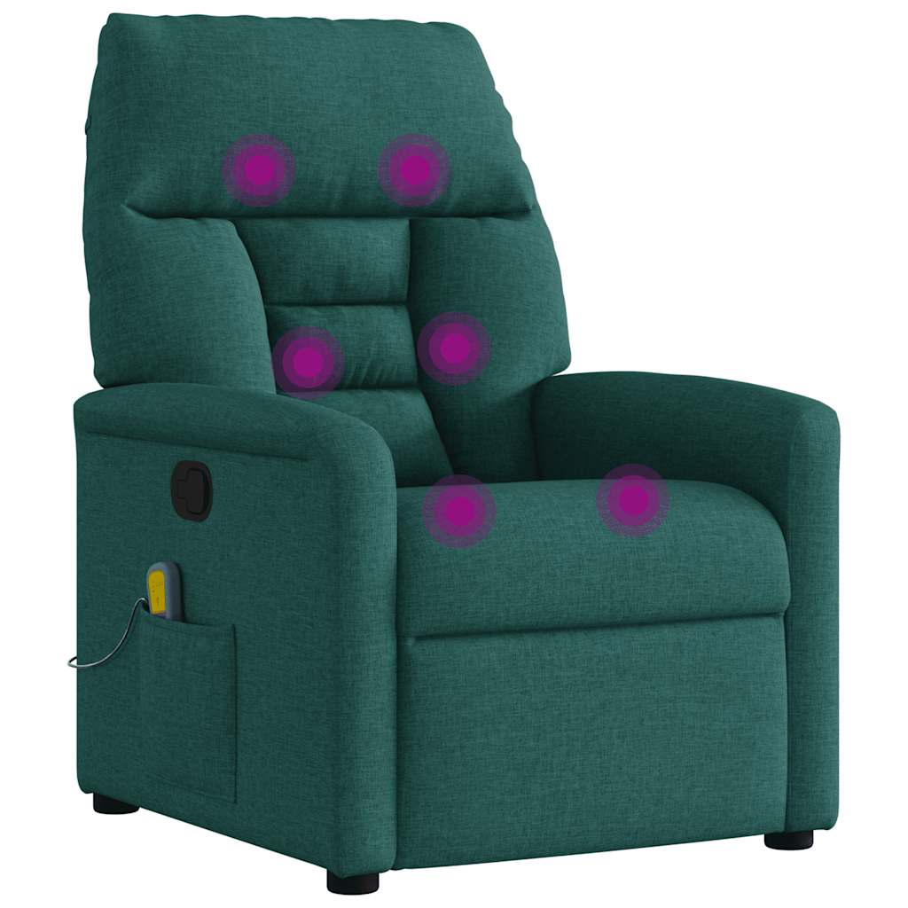 Massagestoel – Massagefauteuil – Ergonomische Stoel – Relaxstoel – Verstelbare Stoel – Donkergroen Stof – 6-Punts Vibratiemassage – Handmatig Verstelbaar tot 135°