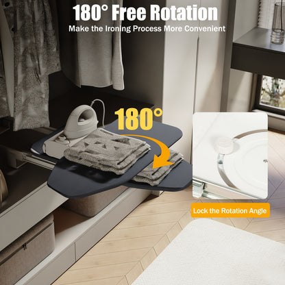Space-Saving Closet Pull-Out Ironing Board - Heavy-Duty Retractable ironing board with 180° Rotation, Compact Storage Cabinet Organizer, Carbon Steel Construction & Non-Slip Surface - Ideal for Apartments, Dorms, Small Space