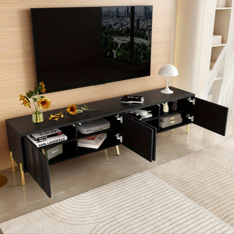 TV-meubel – TV-kast – TV-dressoir – Mediameubel – Tv-meubel met opbergruimte – 190 cm breed – Gouden poten en Soft-Close deuren - Zwart